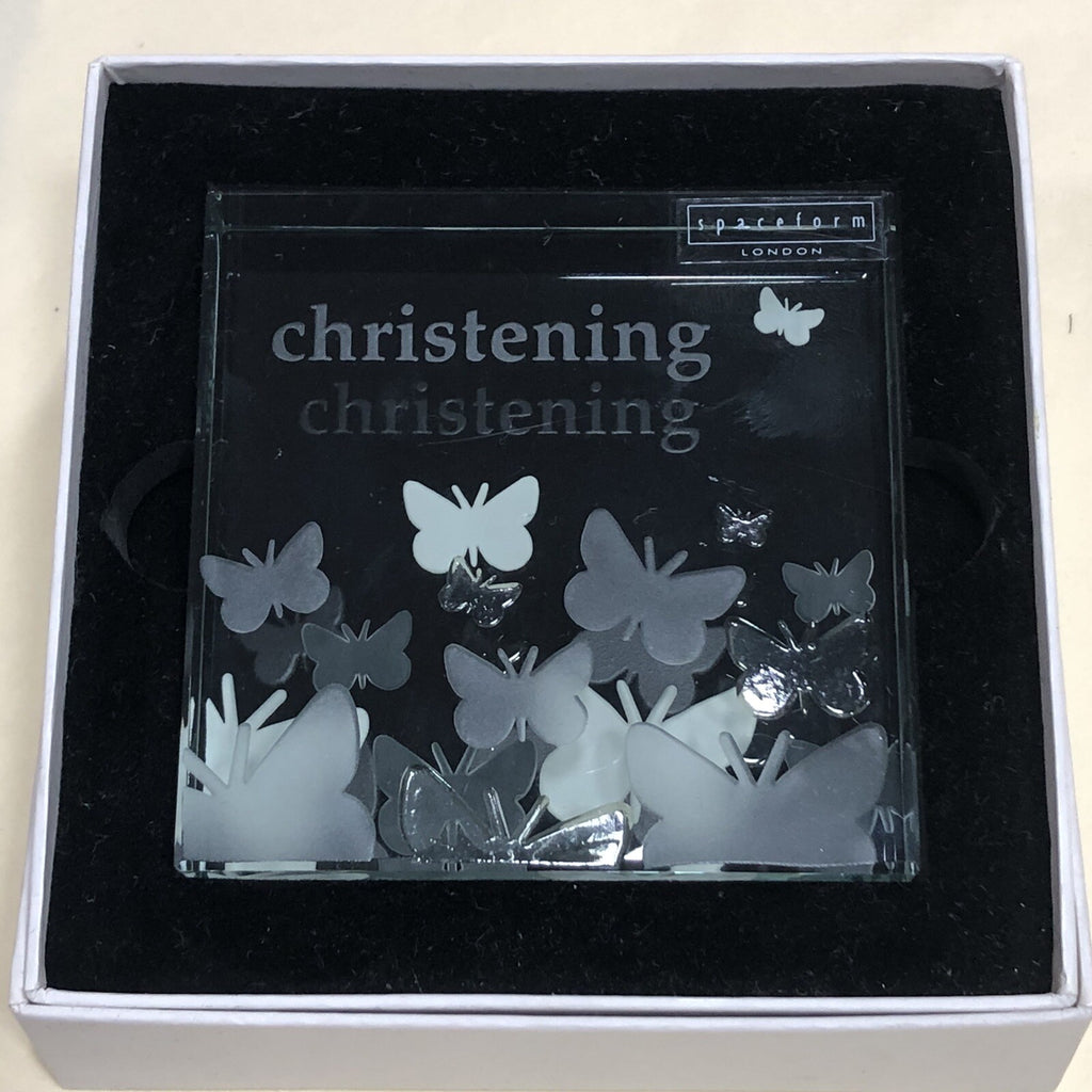 Spaceform Christening Glass Block 3 Inches Square Very Fine Scratch On Front
