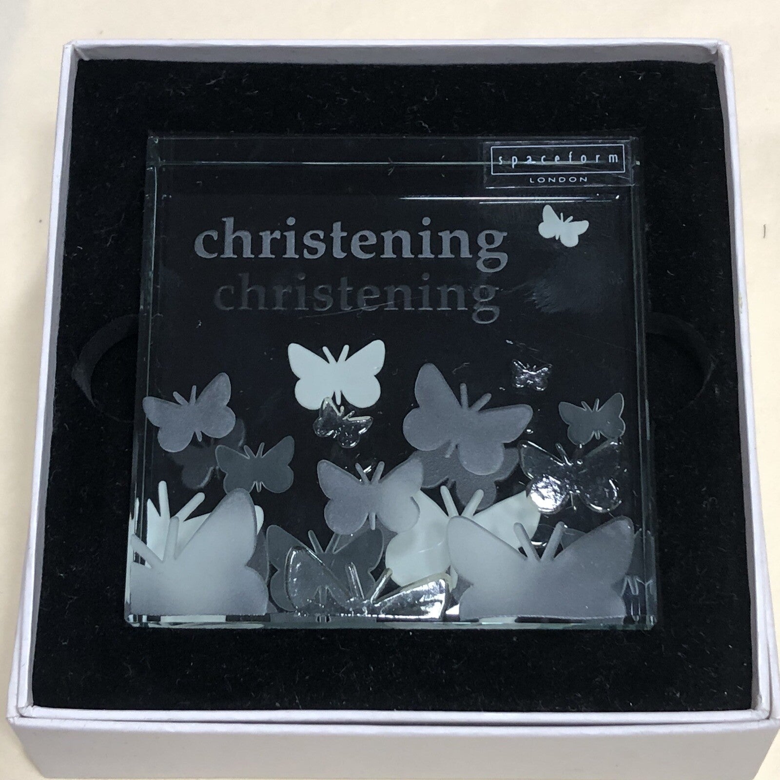 Spaceform Christening Glass Block 3 Inches Square Very Fine Scratch On Front