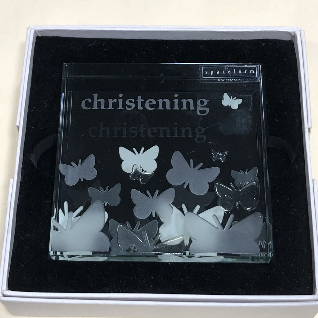 Spaceform Christening Glass Block 3 Inches Square Very Fine Scratch On Front