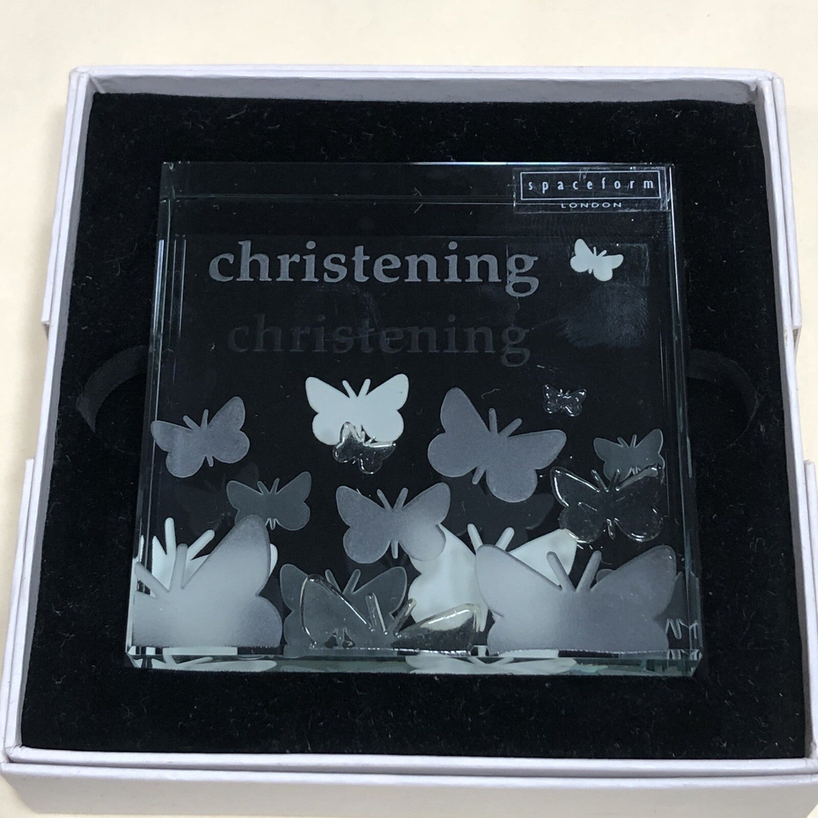 Spaceform Christening Glass Block 3 Inches Square Very Fine Scratch On Front