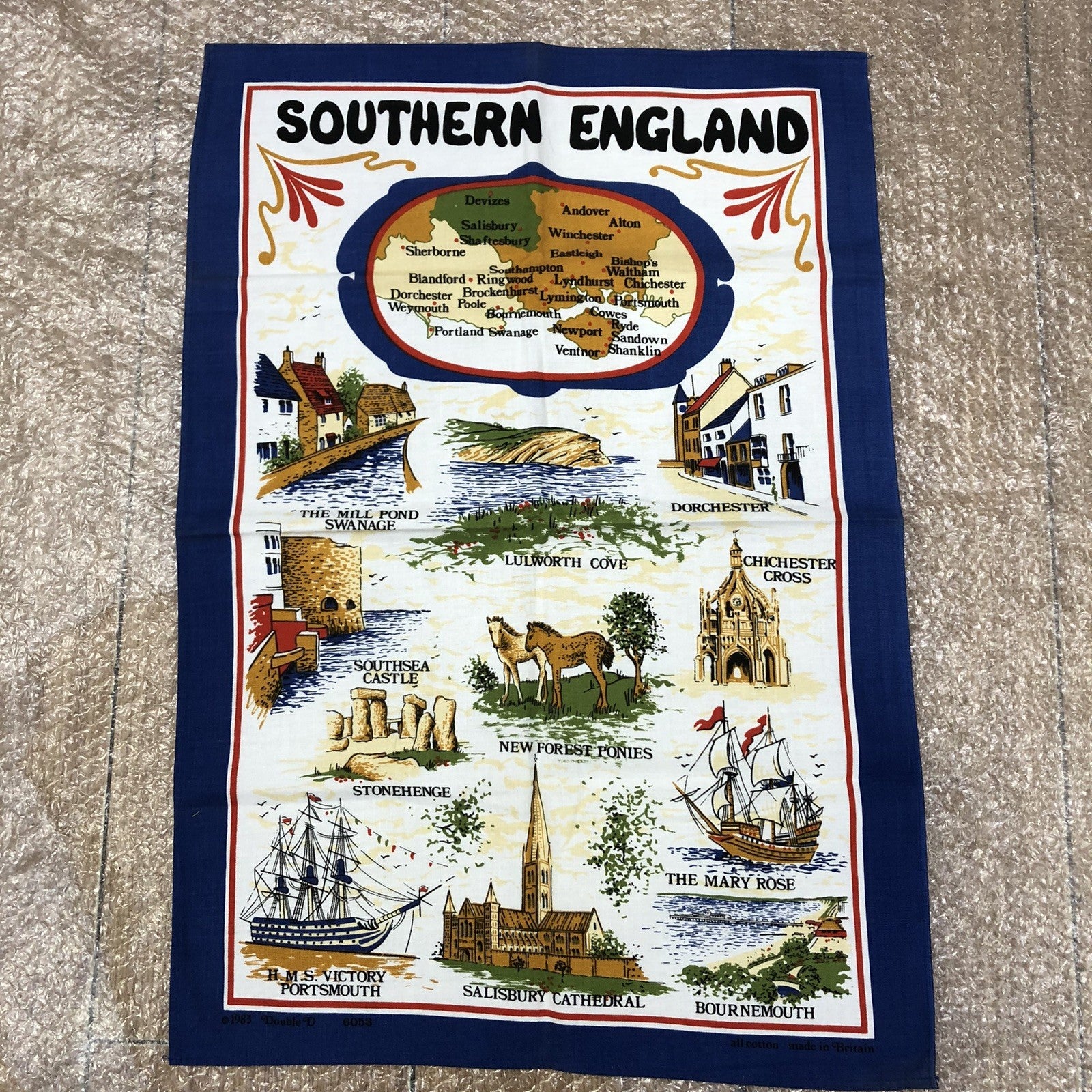Southern England Vintage Tea Towel 
