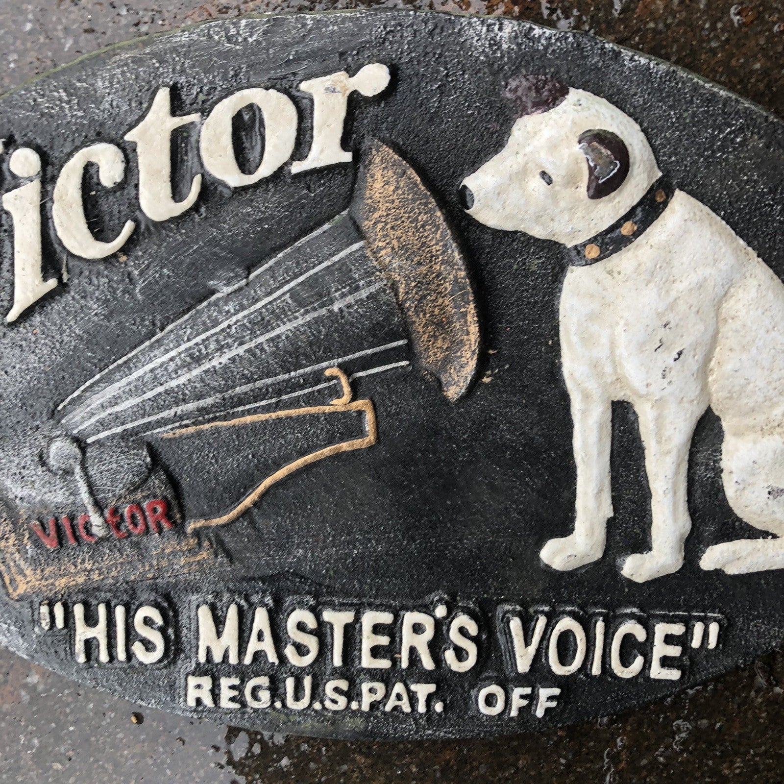 Victor His Masters Voice Cast Iron Sign