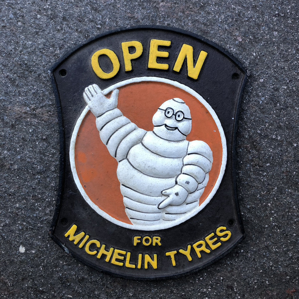 Michelin Open For Tires Cast Iron Sign